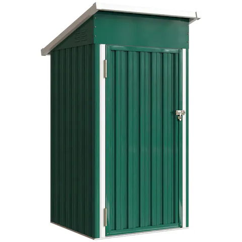 Outsunny Căsuță de Grădină Exterior Metalică 0,74 m² 107,5x91x185 cm cu Acoperiș Înclinat Ușă cu Închidere Ventilații Verde | Aosom Romania