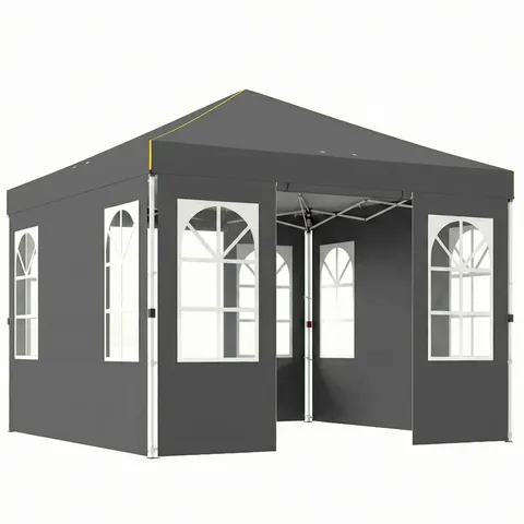 Outsunny Pavilion pliabil 300x300 cm Pop-up cu UPF50+ 4 laterale detașabile Înălțime reglabilă și husă de transport Gri închis | Aosom Romania