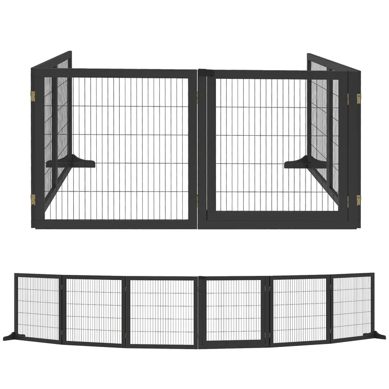 PawHut Poarta pentru câini pliabilă, 432 x 36 x 70 cm Lemn de pin, Negru | Aosom Romania