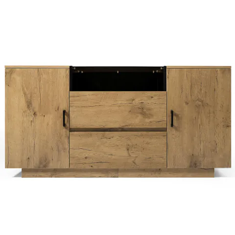 Comodă-sideboard cu 2 sertare, 2 dulapuri cu înălțime reglabilă și compartiment deschis, 140x40x70 cm, Culoare naturală