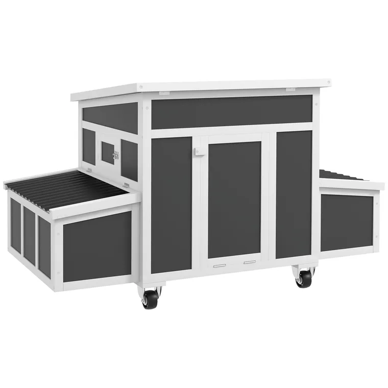 PawHut Adăpost din Lemn pentru Găini cu Cuib pentru Ouă pentru 6 Găini, Gri Închis | Aosom Romania