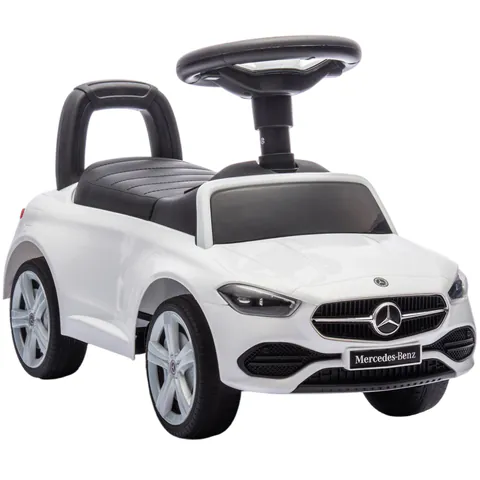 Mașinuță Electrică AIYAPLAY pentru Copii Licență Mercedes Benz cu Claxon și Spațiu de Depozitare, 65x28x39 cm, Alb | Aosom Romania