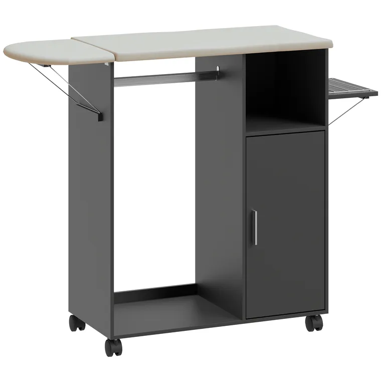 HOMCOM Dulap Masa Calcat – 3 Rafturi, Blat Burete & Ghidaj Rufe | Aosom Romania