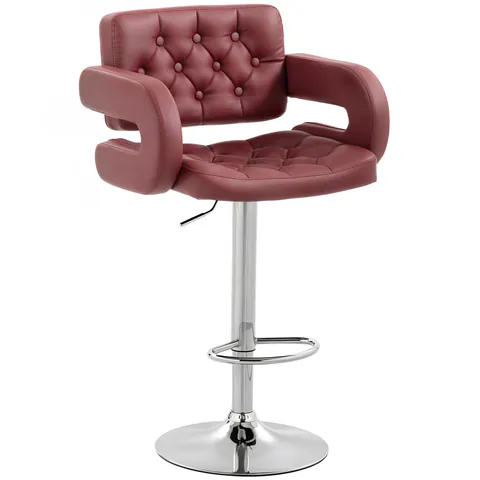 HOMCOM Scaun de Bar cu Înălțime Reglabilă, Scaun de Bucătărie Înalt din PU cu Spătar, Suport pentru Picioare, Cotiere și Șezut Confortabil, Structură Metalică, Rotativ la 360°, pentru Insulă, Roșu Vin | Aosom Romania