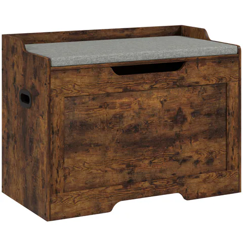 HOMCOM Bancă de Depozitare de 103L Multifuncțională, nuanță de Lemn cu Pernă din Țesătură Gri, 75x40x56 cm | Aosom Romania