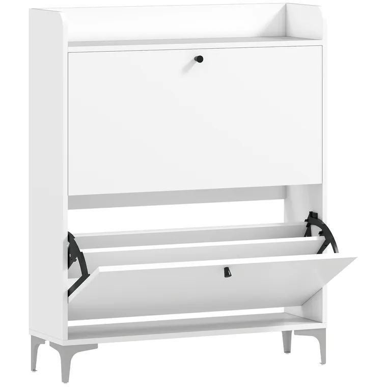 HOMCOM Dulap pentru încălțăminte Slim cu 2 sertare basculante și rafturi ajustabile, din lemn și metal, 80x24x101cm, alb | Aosom Romania