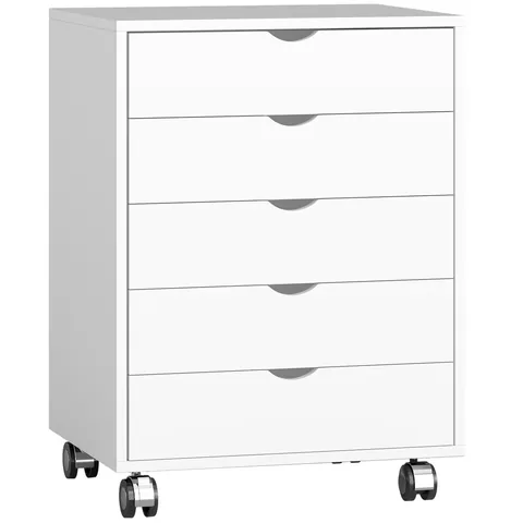 HOMCOM Dulap pentru birou cu 5 sertare pentru documente A3, pe roți și cu încuietoare, 50x40x67.5 cm, alb | Aosom Romania