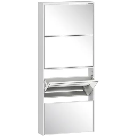 HOMCOM Dulap pentru Pantofi Economizor de Spațiu cu 4 Uși cu Oglindă 63x17x146 cm Alb | Aosom Romania