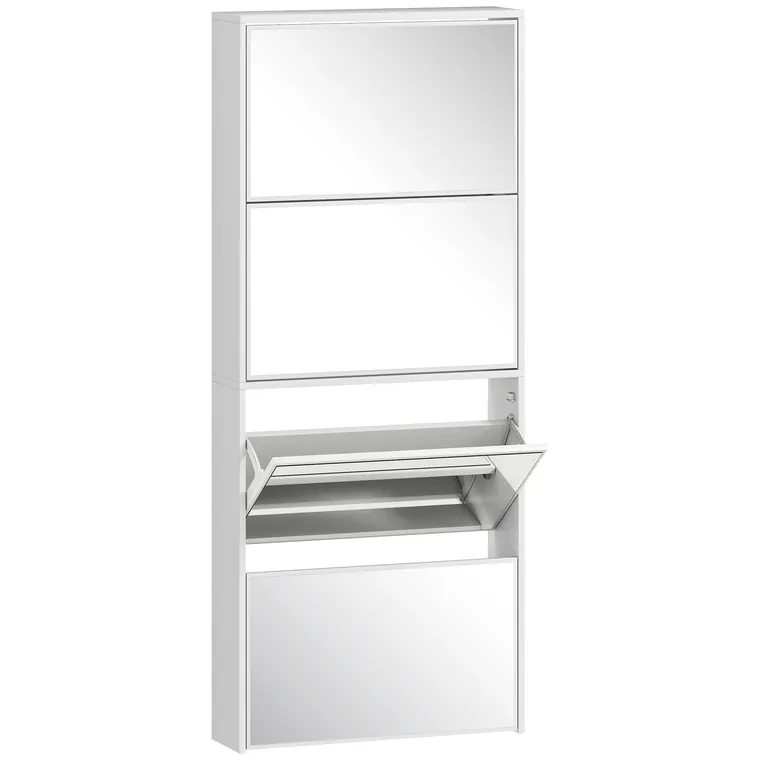 HOMCOM Dulap pentru Pantofi Economizor de Spațiu cu 4 Uși cu Oglindă 63x17x146 cm Alb | Aosom Romania