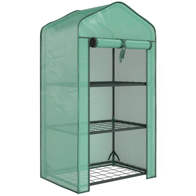 Outsunny Seră de grădină cu 3 rafturi, seră de balcon, prelată PE întărită, cadru din oțel, 59 x 39 x 127 cm, verde | Aosom Romania