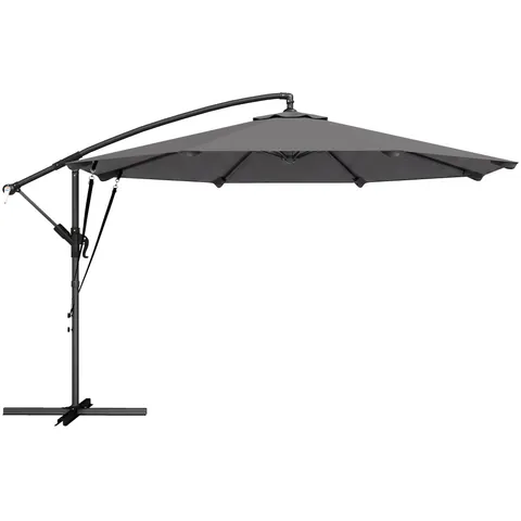 Outsunny Umbrelă Excentrică Ø300 cm cu Bază Încrucișată Manivelă Husă de Protecție și Sfori Anti-vânt UPF30+ Gri închis | Aosom Romania