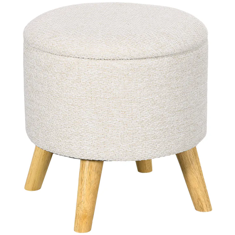 HOMCOM Pouf rotund suport pentru picioare, taburet cu spațiu de depozitare, picioare din lemn, design modern, crem | Aosom Romania