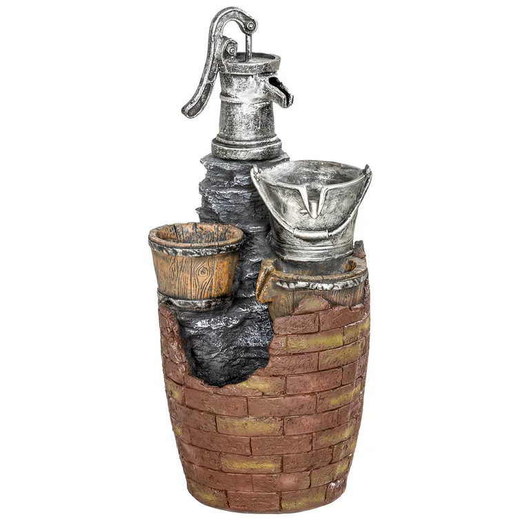 Outsunny Fântână 4 niveluri rustică, fântână de grădină cu iluminare LED, ghiveci pentru plante, pompă, reglabilă 34 x 31 x 76 cm | Aosom Romania