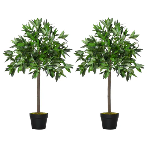 Outsunny Set de 2 Arbori de Dafin în Ghiveci, Plante Artificiale din Plastic pentru Interior și Exterior, Ø16x90A cm, Verde | Aosom Romania