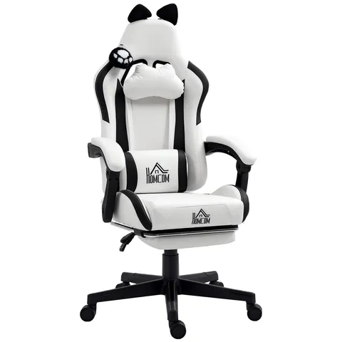 HOMCOM Scaun gaming ergonomic cu urechi de pisică, fotoliu gamer cu spătar înclinabil, 65 x 62 x 124 cm, alb | Aosom Romania