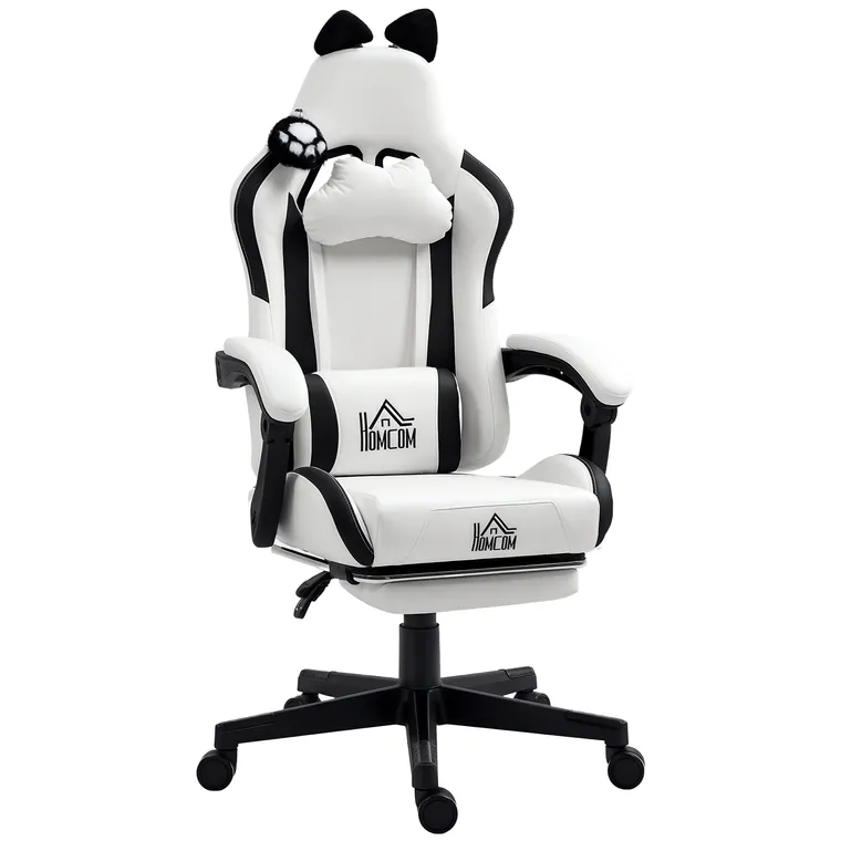 HOMCOM Scaun gaming ergonomic cu urechi de pisică, fotoliu gamer cu spătar înclinabil, 65 x 62 x 124 cm, alb | Aosom Romania