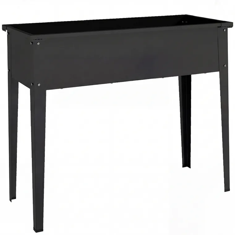 Outsunny Jardinieră pe Picioare din Metal, Jardinieră Ridicată 80 l cu margini rotunjite, Orificiu de drenaj, 100 x 40 x 80 cm, Negru | Aosom Romania