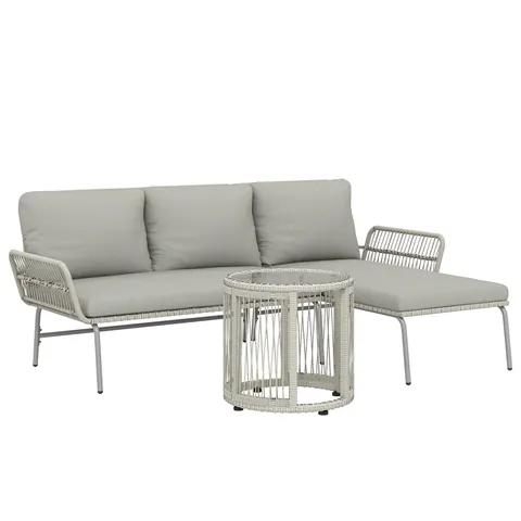 Outsunny Set mobilier de grădină din poliratan 3 piese, set lounge cu chaiselongue canapea pentru două persoane masă cu sticlă perne detașabile | Aosom Romania