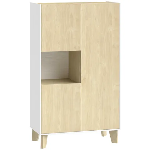 HOMCOM Bufet pentru living, mobilier de depozitare cu 6 compartimente și uși cu închidere amortizată, 80x40x135cm, alb și lemn natural | Aosom Romania