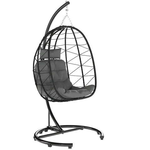 Outsunny Fotoliu suspendat Outdoor Fotoliu suspendat Egg Chair, rezistent la intemperii, incl. perne, 102 cm x 102 cm x 195 cm, Gri închis | Aosom Romania