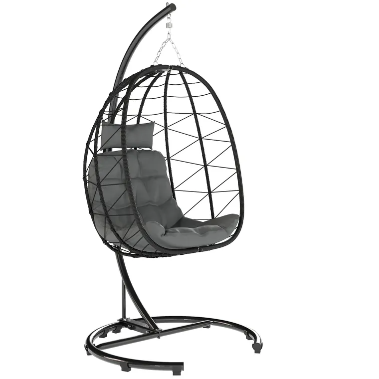 Outsunny Fotoliu suspendat Outdoor Fotoliu suspendat Egg Chair, rezistent la intemperii, incl. perne, 102 cm x 102 cm x 195 cm, Gri închis | Aosom Romania