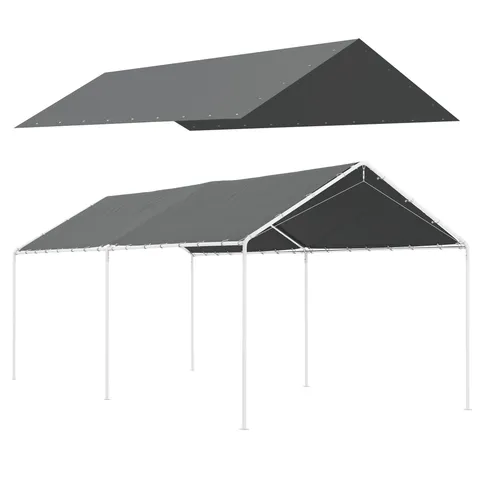 Outsunny Acoperiș Carport 10 x 20 ft, Husă de Schimb Rezistentă la UV cu Corzi Elastice, Gri Închis | Aosom Romania