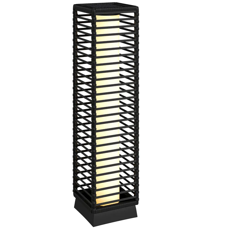 Outsunny Felinar Solar de Exterior din rășină împletită lampadar fără fir reîncărcabil senzor de lumină 16 x 16 x 68 cm negru | Aosom Romania