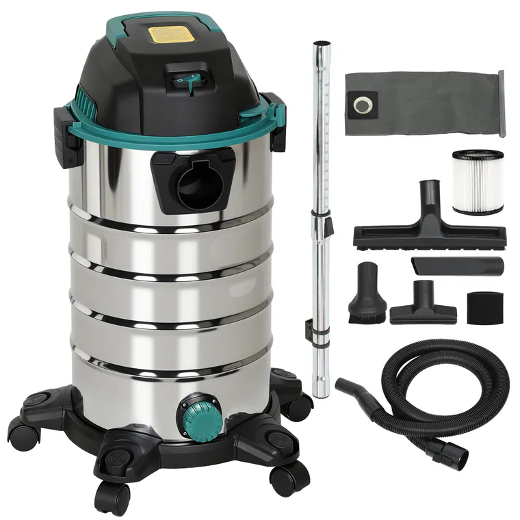 HOMCOM Aspirator 3 în 1 de 1400W, Aspirator de Solide și Lichide și Suflător, Recipient de 18L din Oțel Inox, Filtru Triplu și Accesorii, pentru Casă, Garaj și Birou | Aosom Romania