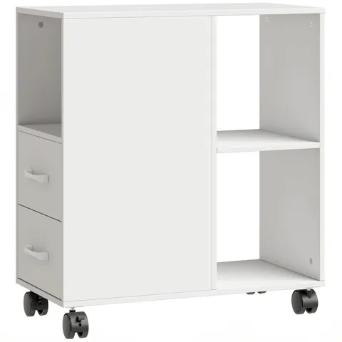 HOMCOM Măsuță de Living cu Roți, 2 Sertare, Raft Deschis și Poliță Reglabilă, Măsuță pentru Dormitor sau Living, 60x30x65 cm, Alb | Aosom Romania