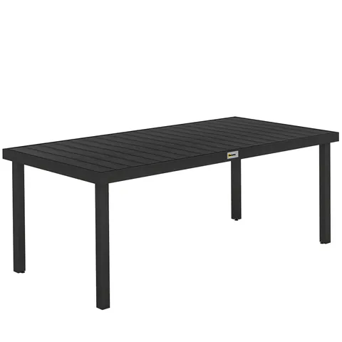 Outsunny Masă de Grădină cu Blat Textură Lemn 190x90 cm pentru 8 Persoane, Masă de Dining de Exterior Dreptunghiulară din Aluminiu și Plastic, pentru Terasă, Balcon, Negru | Aosom Romania