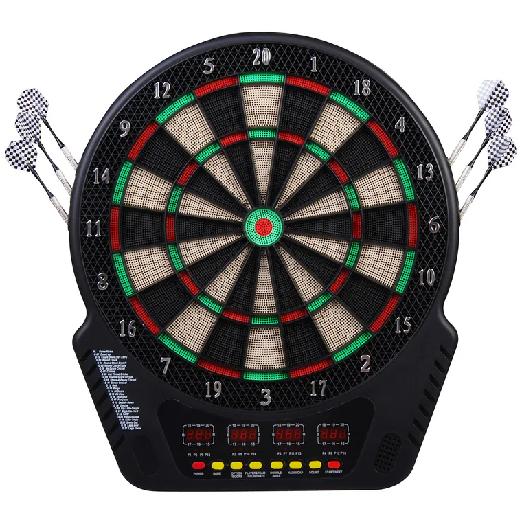 HOMCOM Țintă pentru Darts cu 6 Săgeți, Adaptor, 4 Afișaje LED și 27 de Jocuri, din ABS și PP, 44x51.5x3.2 cm, Negru | Aosom Romania