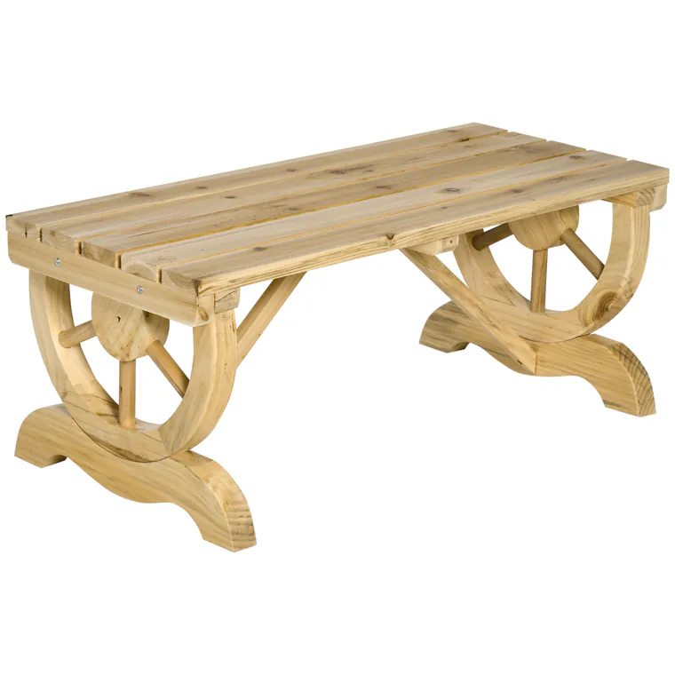 Outsunny Bancă de Grădină cu 2 Locuri, Design cu Roți, Bancă de Exterior din Lemn de Brad, pentru Terasă, Patio și Curte, 98x50x39,5 cm, Aspect Lemn Natural | Aosom Romania