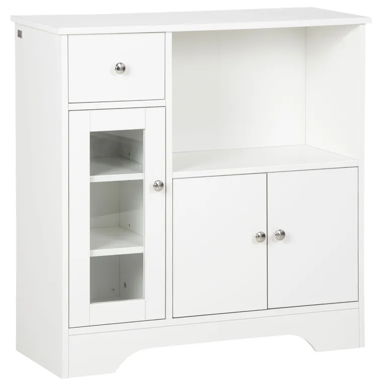 HOMCOM Credență Bufet cu Compartiment Deschis, Sertar, 3 Rafturi și Dulap cu 2 Uși, din Lemn, 80x30x82 cm, Alb | Aosom Romania