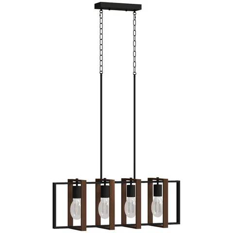 HOMCOM Candelabru Suspendat Rustic cu 4 Cadre Rotative și Lanț Regulabil, 80x21x90-130 cm, Negru și Nuc | Aosom Romania