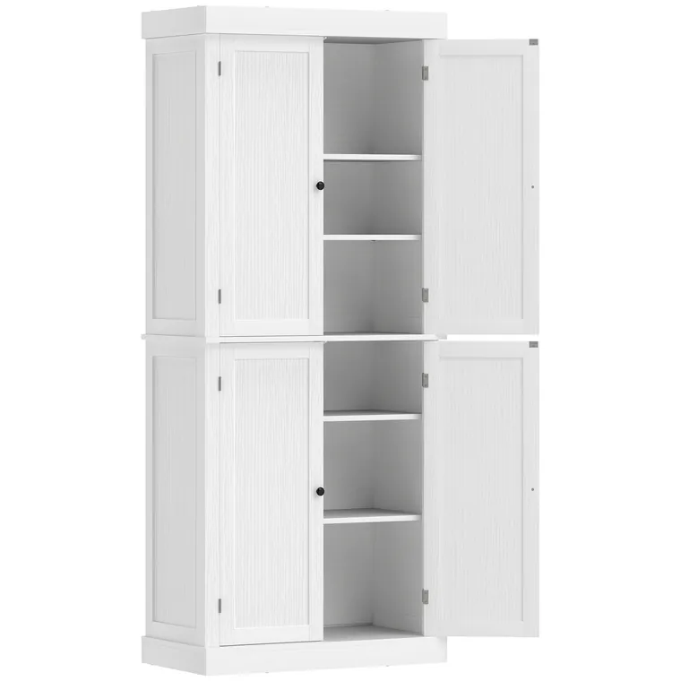 HOMCOM Dulap Înalt de Bucătărie cu 6 Rafturi și 2 Uși, Dulap cu Rafturi Reglabile din Lemn, 76x40,5x184 cm, Alb | Aosom Romania