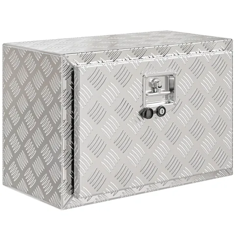 HOMCOM Cutie de Scule din Aluminiu cu Încuietoare și 2 Chei, Box de Depozitare 76L, Rezistentă și Impermeabilă, pentru Pickup Rulote Remorci, 60,9x35,5x40,6cm, Argintiu | Aosom Romania