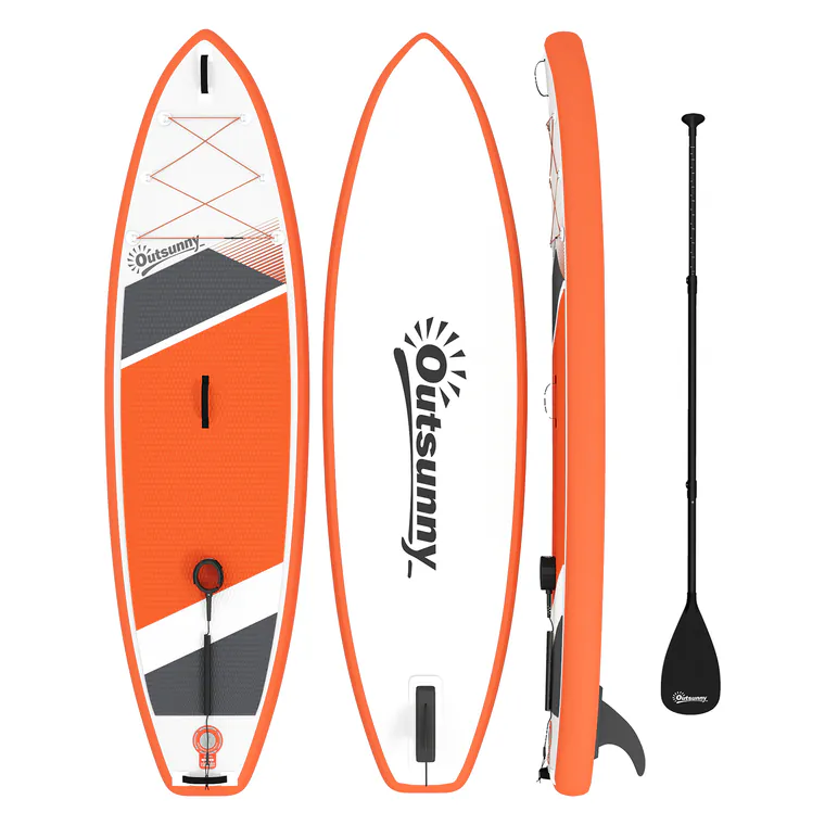 Outsunny Placă SUP Gonflabilă pentru Adulți, Stand Up Paddle Board cu Suprafață Antiderapantă EVA, Pagaie Reglabilă din Aluminiu, Rucsac, Pompă, Aripioară Detașabilă, Capacitate 160 kg, 320x82x15cm, Toate Nivelurile | Aosom Romania