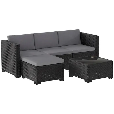 Outsunny Set Modular de Grădină din Rattan cu Perne, Canapea de Colț Gri, 5 Piese | Aosom Romania
