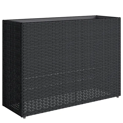 Outsunny Jardinieră înălțată din rășină împletită, suport flori cu vas detașabil și picioare reglabile, cadru din oțel, negru | Aosom Romania