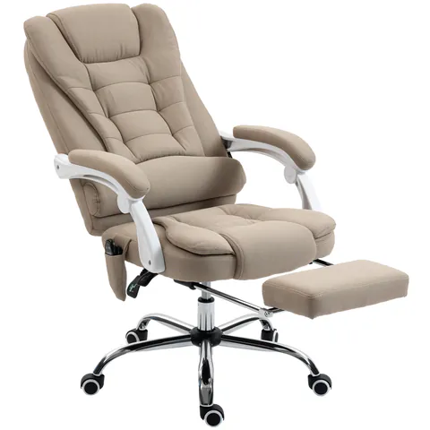 Vinsetto Fotoliu de birou executiv cu masaj și încălzire, înălțime reglabilă, spătar rabatabil, stofă din in, bej | Aosom Romania