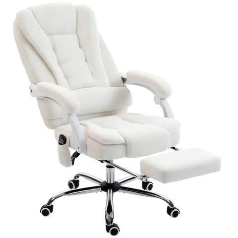 Vinsetto Fotoliu de birou executive cu masaj și încălzire înălțime reglabilă spătar înclinabil tapițerie din in alb | Aosom Romania