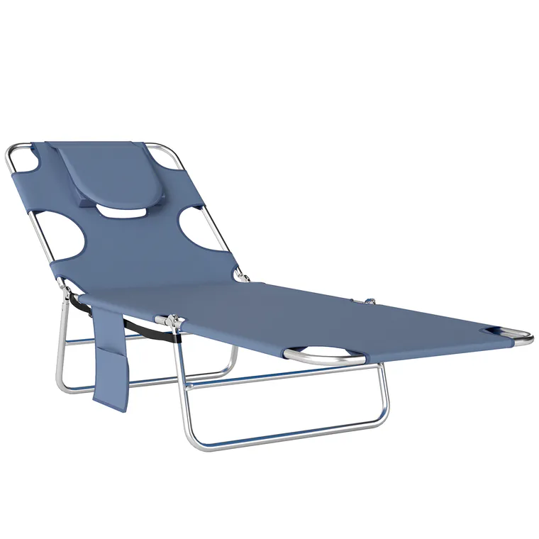 Outsunny Șezlong de grădină, șezlong cu deschidere căptușită pentru față, șezlong de masaj pentru exterior, buzunar lateral, material textil, metal, Gri | Aosom Romania