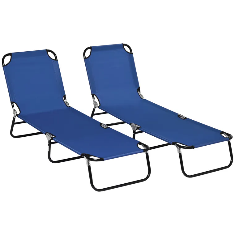 Outsunny Set de 2 șezlonguri pliante pentru grădină cu spătar reglabil în 5 poziții până la 120kg | Aosom Romania