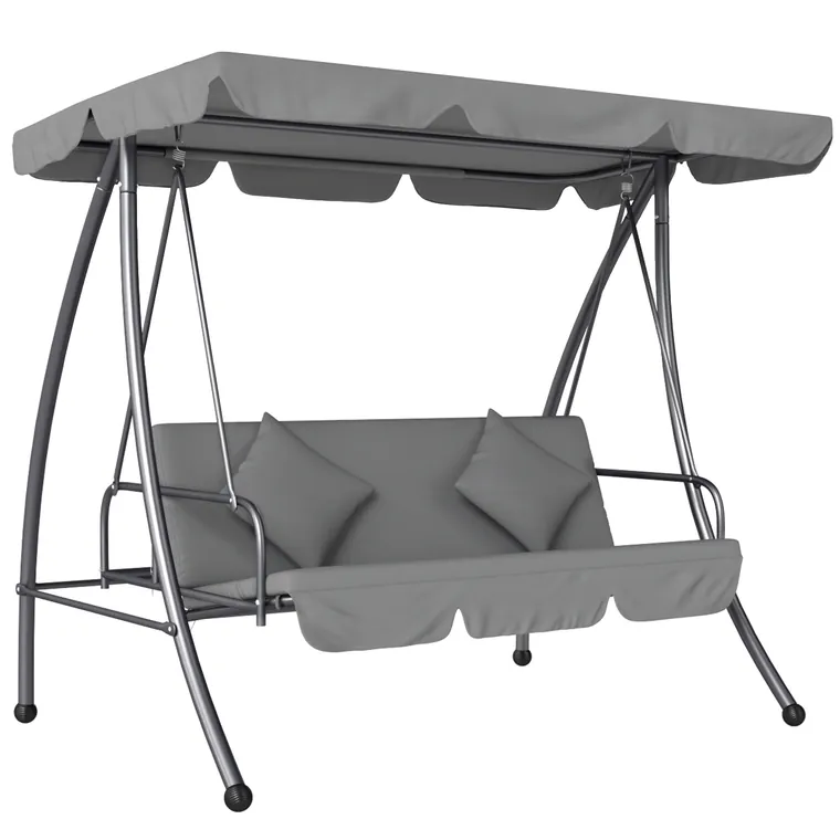 Outsunny Balansoar de grădină convertibil 3 locuri Înclinare Acoperiș reglabil Saltea 200 x 125 x 170 cm metal Polyester Gri deschis | Aosom Romania