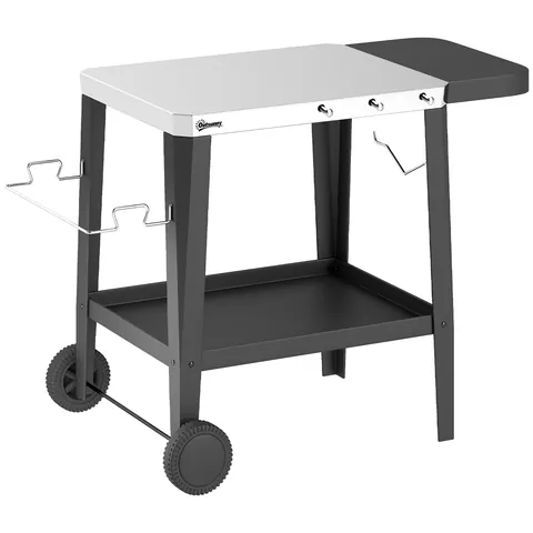 Outsunny Cărucior de bucătărie cu roți cărucior de servire cu cârlige, suport pentru role de hârtie și prosoape, oțel inoxidabil, 115 x 67,5 x 80,5 cm Negru | Aosom Romania