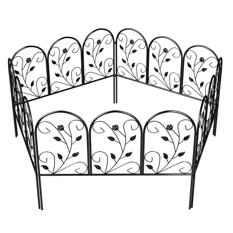 Outsunny Gard de grădină din metal 80 x 60 cm, set grilaj decorativ cu suport pentru grădină, paturi cu flori, barieră pentru animale, Negru | Aosom Romania