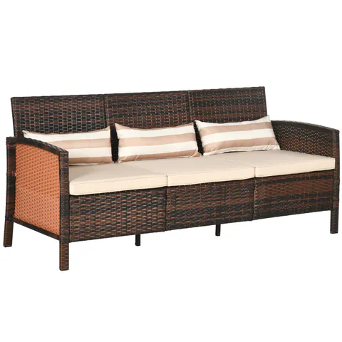 Outsunny Canapea de exterior cu 3 locuri, din ratan PE, cu perne confortabile și detașabile, 173x68x78 cm, maro | Aosom Romania