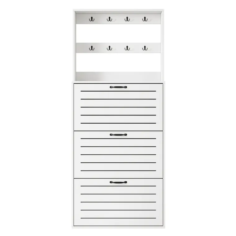 Dulap pentru pantofi cu 3 uși, raft pentru pantofi cu cârlige, 70x25x165 cm, Alb
