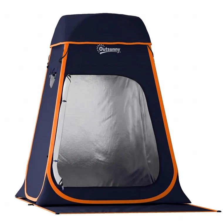 Outsunny Cort de Duș Pop-Up Impermeabil cu Acoperiș Detașabil, din Poliester 190T și Oțel, 152x152x200 cm, Albastru Închis | Aosom Romania