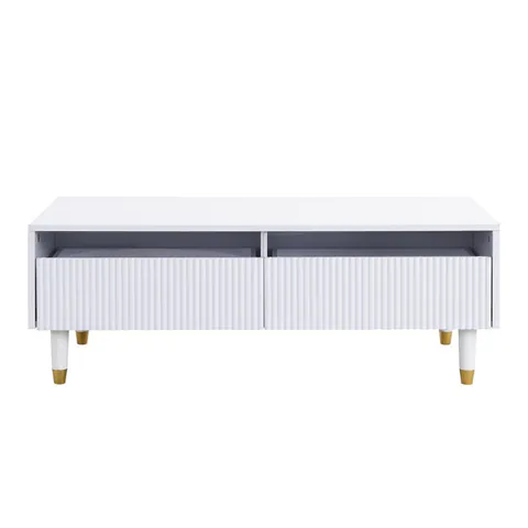 Masă de cafea cu LED, 2 sertare și iluminare LED, 110x50x40 cm, Alb